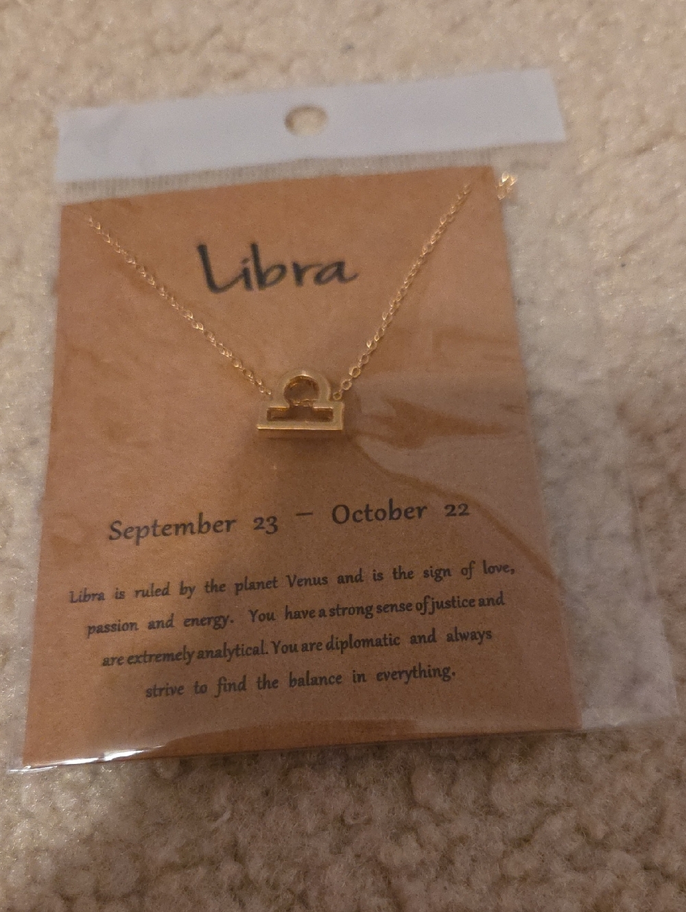 Libra Zodiac Pendant Necklace in Gold